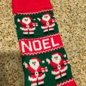 Retro christmas machine knit christmas stocking vintage red noel waving santa pattern