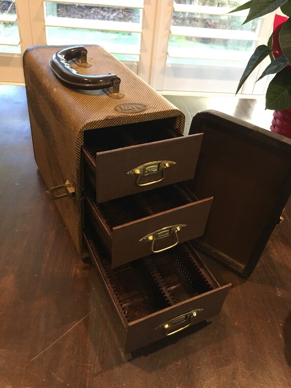 Photo Slide Case 3 Drawer Tweed Vintage Baja Brand Luggage Or Etsy