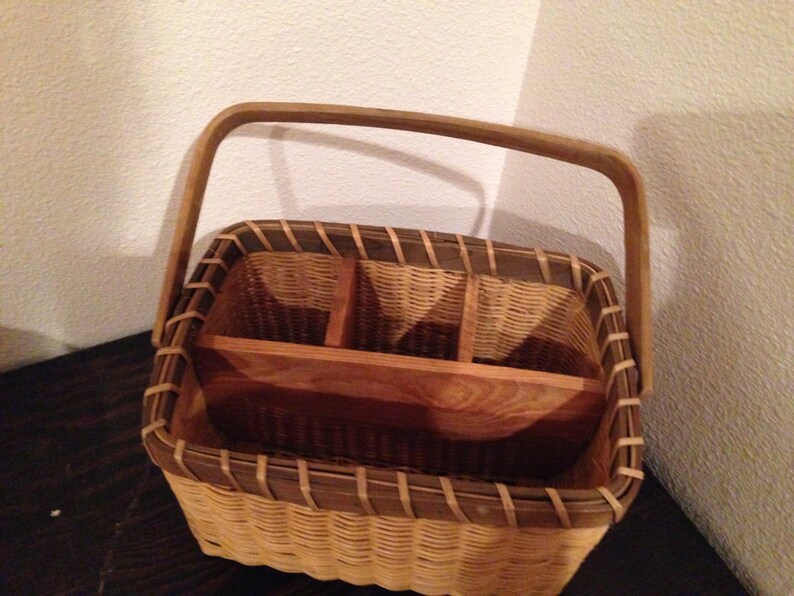 Open top wicker basket vintage storage divided Etsy
