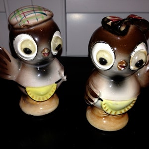 Adorable owl Googly eye Set of Salt and pepper shakers japan image 1