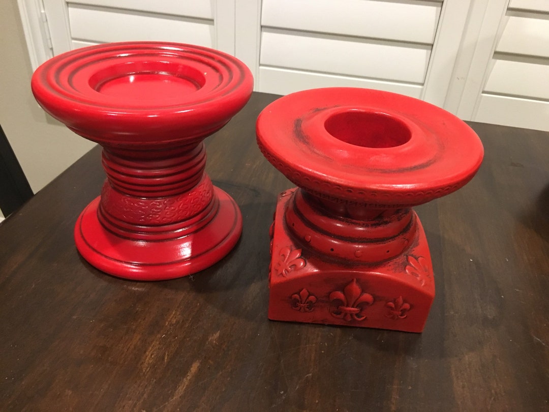 Vintage Red Pedestal Candle Holder Trimont Japan Etsy