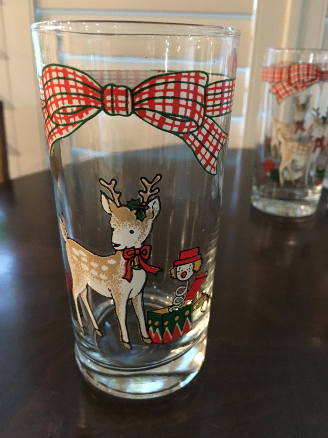 6 vintage reindeer Christmas drinking glass small 5 1/2 inch | Etsy