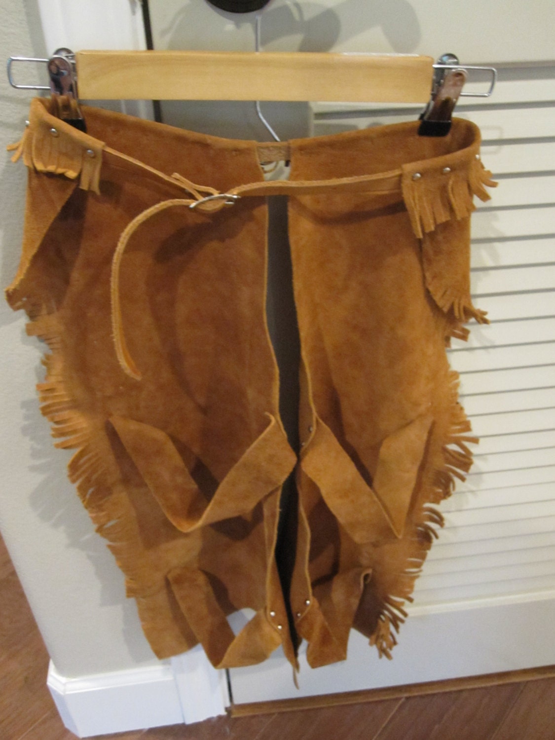 Ancien Chaps De Cowboy Enfant - Cuir Et Daim à Franges - Vintage - Taille Unique