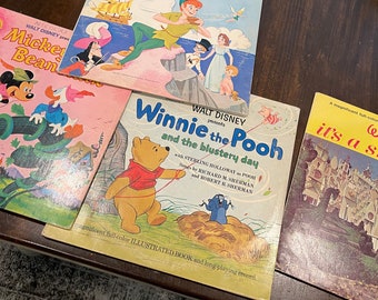 Walt Disney Story Vintage Libro de lectura 33 1/3 Álbum de discos Vinilo LP Juego de 4 Peter Pan Pooh Small World
