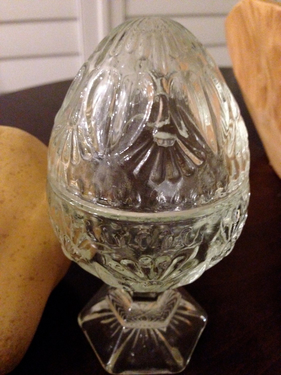 Cut Glass Egg Dish Clear Design Etsy