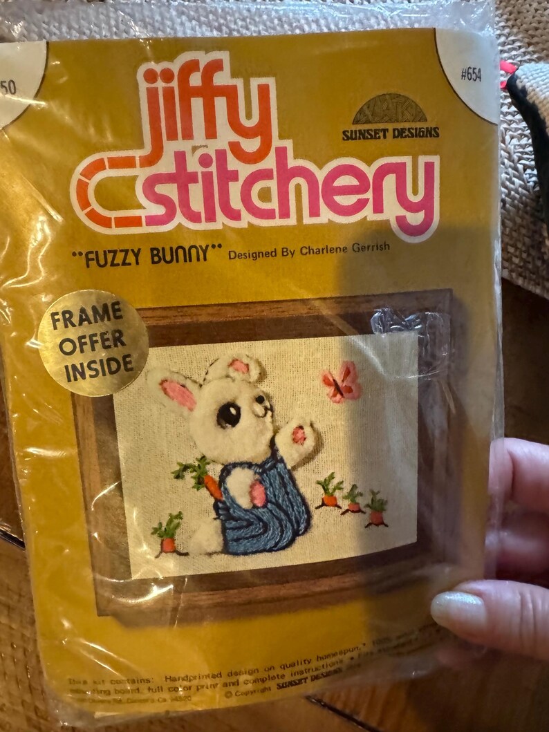 Vintage Jiffy Stitchery Embroidery Crewel Kit Fluffy Duckling Bunny ...