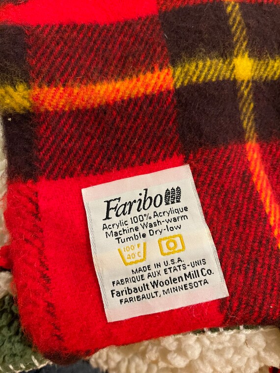Vintage Blanket Faribo Brand Stadium Red Black Yellow Plaid Fringed Acrylic Etsy
