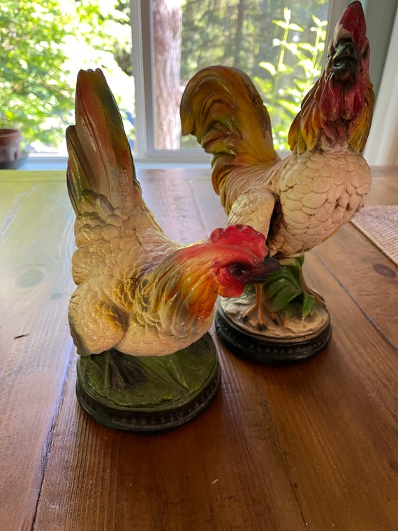 Vintage 1950s Chicken Rooster Hen Chalk Ware Carnival Prizes