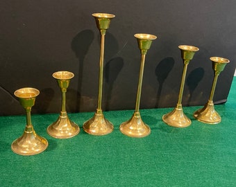 6 brass menorah graduated  candlesticks old hollywood vintage