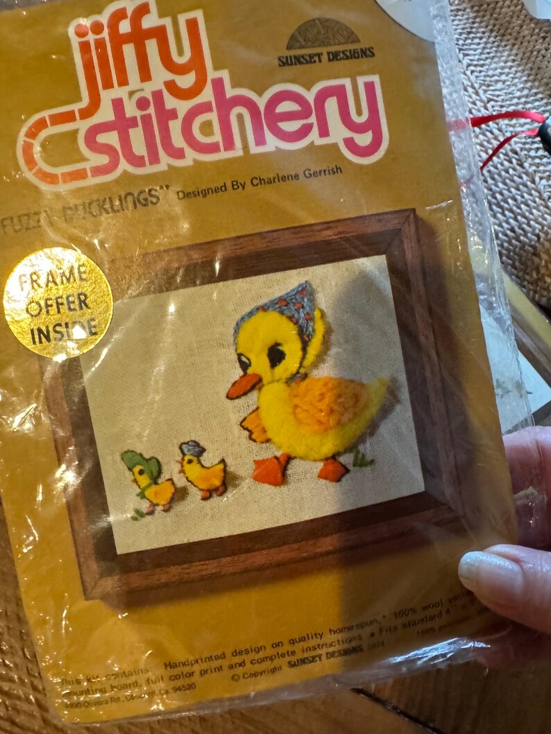 Vintage Jiffy Stitchery Embroidery Crewel Kit Fluffy Duckling Bunny ...