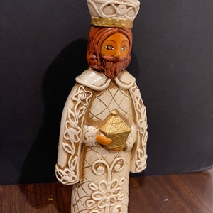 Vintage 11 inch wiseman figurine candle holder Mid Century cream