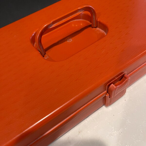 Vintage case Wil-hold Sewing Box Orange Plastic Sewing Box retro look for that swanky cottage art room or mid century space