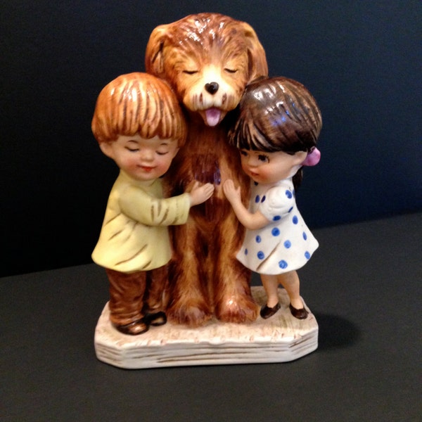 Gorham Moppets "Don't Try To Understand" 1973 -  HTF Moppets figurine - Little Boy, Little Girl and Dog