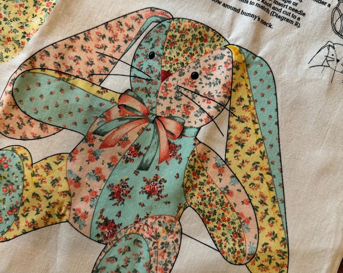 Calico Floppy Ear Bunny Rabbit Cut and Sew Fabric Panel VIP Soft ...