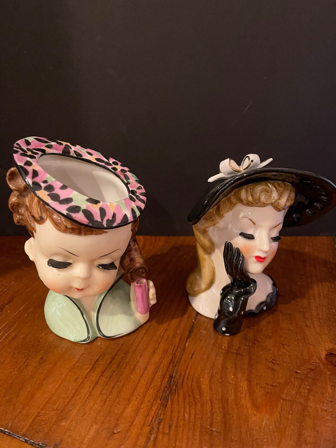 Vintage Lady Head Planter Lady Vase Vintage Style With Black Etsy