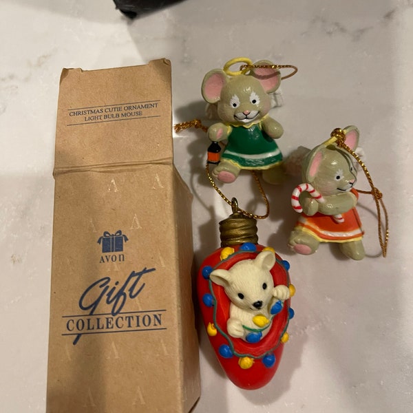 Vintage Avon Gift Collection Christmas Cutie Ornament Light Bulb Mouse Vintage Sculpted Angel group