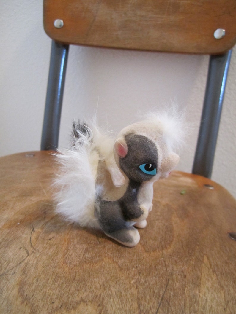 3 inch 50/'s style furry skunk figurine shabby chic black and white