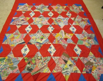 Large Crazy Star pattern light weight quilt patchwork red bright colors