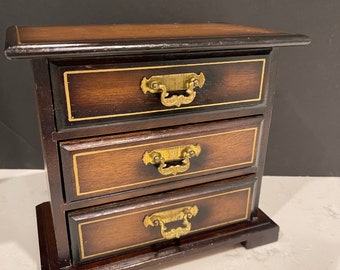 Wood Vintage Jewelry Box with gold velvet lined inside music box cottage chic