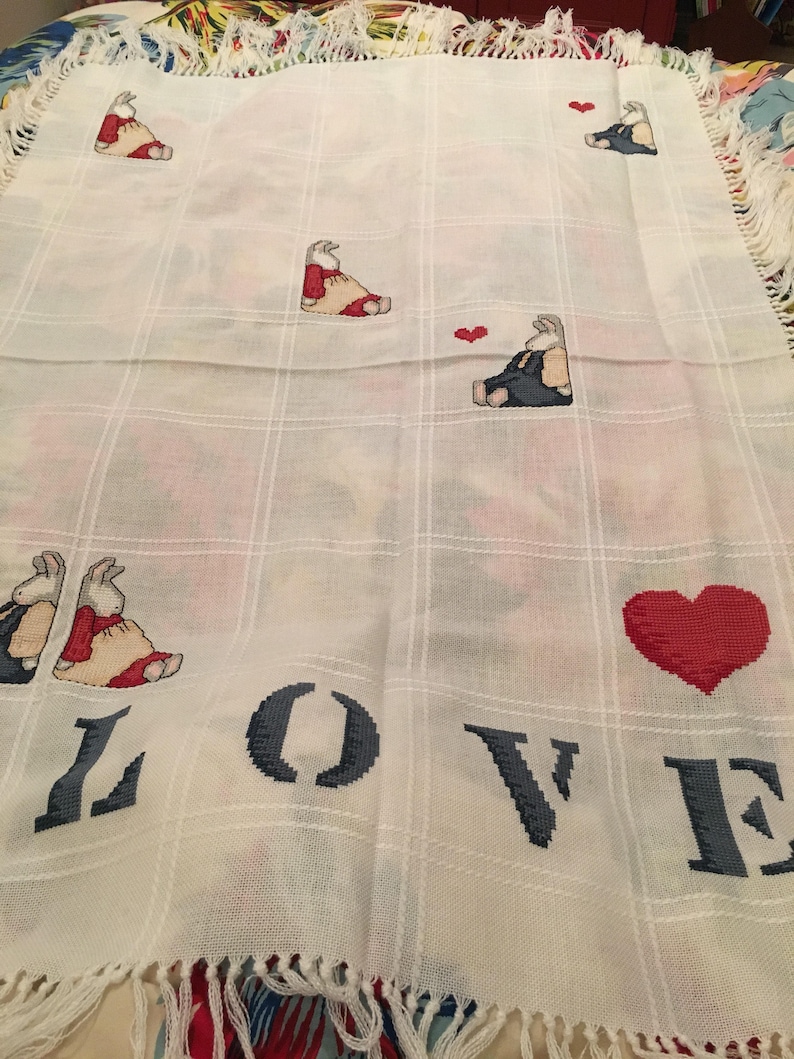 Baby Blanket cross stitch anne cloth afghan LOVE bunny Etsy