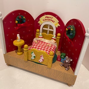 Vintage music box wooden animated Christmas bedroom scene