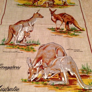 Vintage Decorative Tea Towel LINEN  by heil Australia kangaroo new old stock