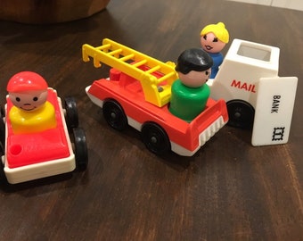 Vintage Fisher Price fire truck mail carrier vehicle Post Office  mail car
