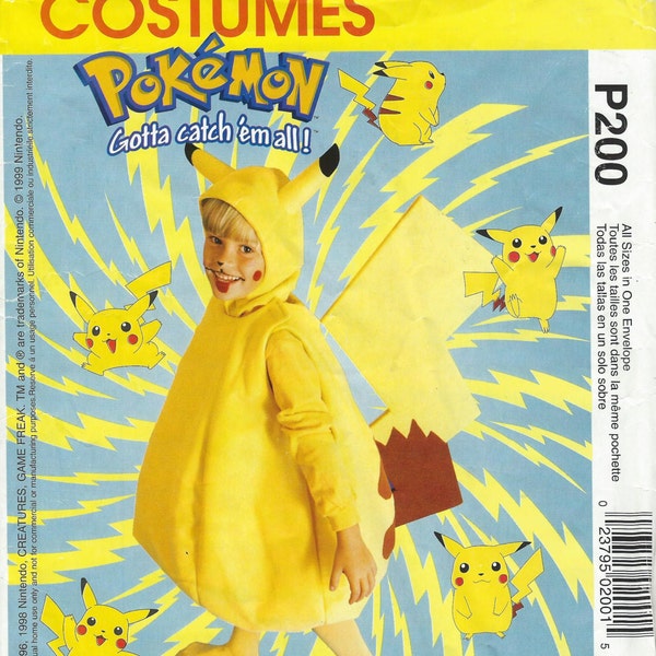 McCalls P200/2511 Pokemon Pikachu Children Costume Pattern