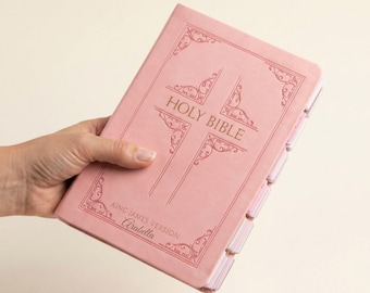 Bibbia KJV in pelle rosa incisa personalizzata per donne Bibbia KJV incisa personalizzata con linguette rosa Regalo cristiano per lei con incisione del nome