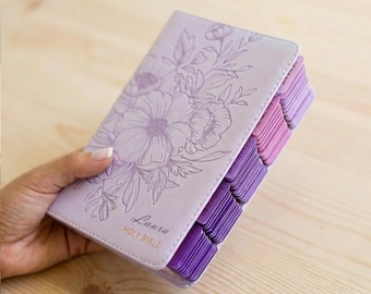 Engraved Purple Leather KJV Bible Personalized for Women Custom Engraved KJV Bible with Pink Tabs Christian Gift for Her with Name Engraving