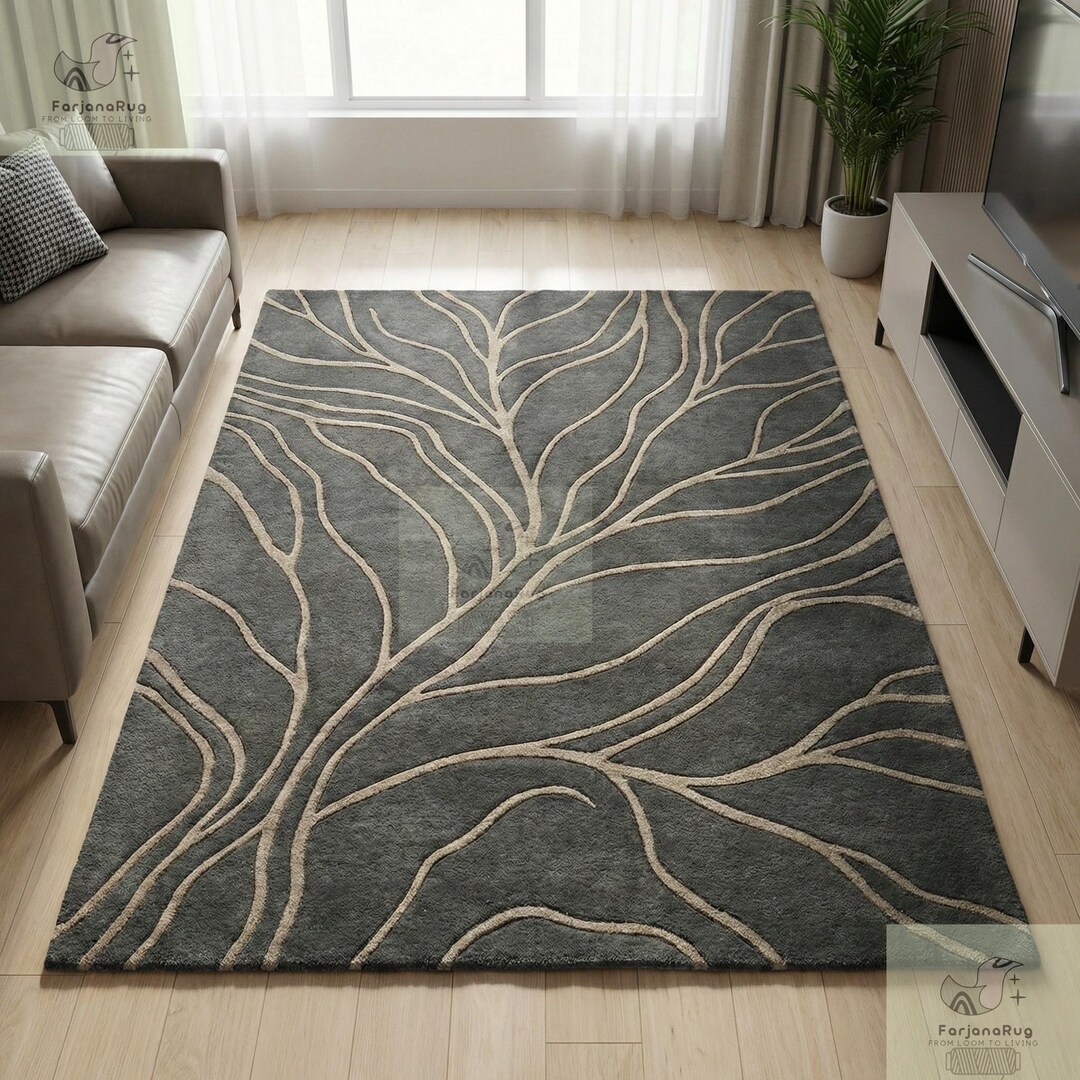 Tree Branch Rugs Hand Tufted Charcoal Gray Area Rug – Abstract Tree Branch Design - Etsy
