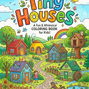 Tiny Houses Adult Coloring Book | 20 Minimalist Home and Cabin Architecture Pages | Cozy Living Stress Relief | Printable Digital Download
