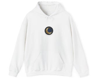 Lunar Crescent Moon Hoodie | Celestial night sky, gold & cream