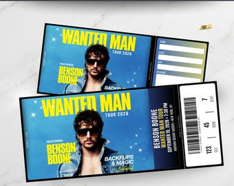 Physical Benson Boone Concert Ticket | Personalized Custom Ticket for Surprise Gift, Birthday, Souvenir or Keepsake & Memorabilia