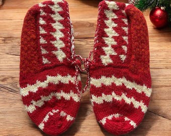 Handmade Red Knit Slippers