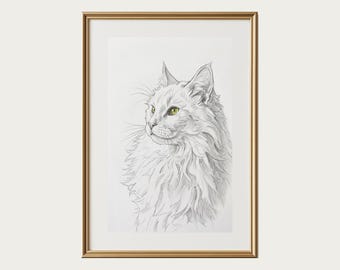 Presente em memória do seu animal de estimação, retrato personalizado a partir de foto, desenho artístico de cão ou gato.