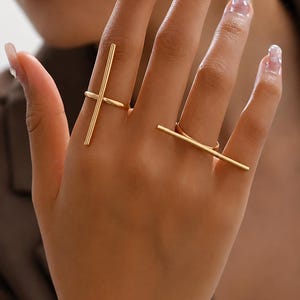 Adjustable Gold Bar Ring, Minimalist Open Ring, Geometric Statement Ring, Modern Dainty Jewelry Gift for Her