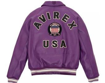 ハンドメイドパープルレザーボンバージャケット - ヴィンテージスタイルの牛革パイロットジャケット