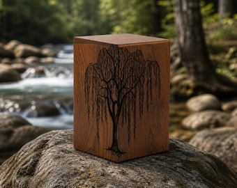 Hand-Drawn Willow Tree Wooden Block Art, Rustic Nature Decor Accent, Sympathy Gift