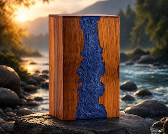 Wood Resin Urn, Blue Epoxy Memorial Box, Indian Rosewood Keepsake  |sympathy gift urn