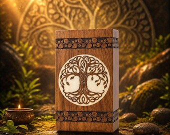Tree of Life Indian Rosewood Cremation Urn, Hand-Carved Memorial Tribute Box , Sympathy Gift
