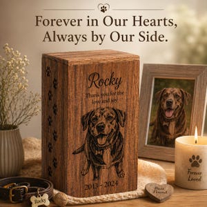 Personalized Mango Wood Dog Urn, Custom Pet Memorial Box, Engraved Pet Ashes Keepsake