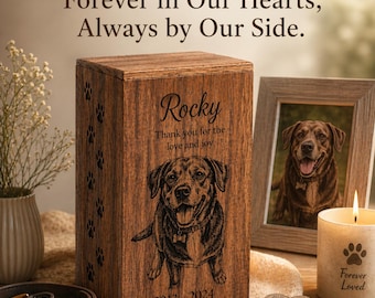 Personalized Mango Wood Dog Urn, Custom Pet Memorial Box, Engraved Pet Ashes Keepsake