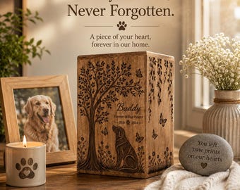 Personalized Mango Wood Dog Urn, Custom Pet Memorial Box, Engraved Pet Ashes Keepsake