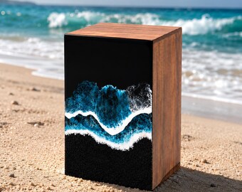 Ocean Wave Wooden Cremation Urn – Handmade Memorial Box