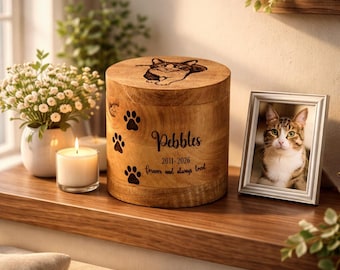 Custom Mango Wood Pet Urn, Personalized Memorial Keepsake for Ashes