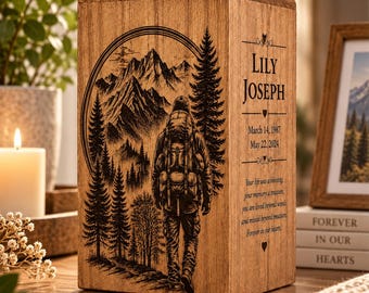 Personalized Wooden Cremation Urn for Human Ashes, Custom Engraved Memorial Urn