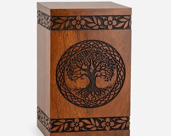 Personalized Rosewood Urn: Tree of Life Engraving Memorial Keepsake Box