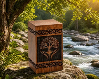 Handcrafted Rosewood Tree of Life Cremation Urn, Engraved Memorial Keepsake Box, Sympathy gift