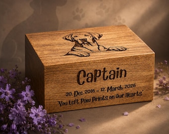 Personalized Wooden Pet Urn, Custom Engraved Memorial Box, Dog Cat Ashes Keepsake